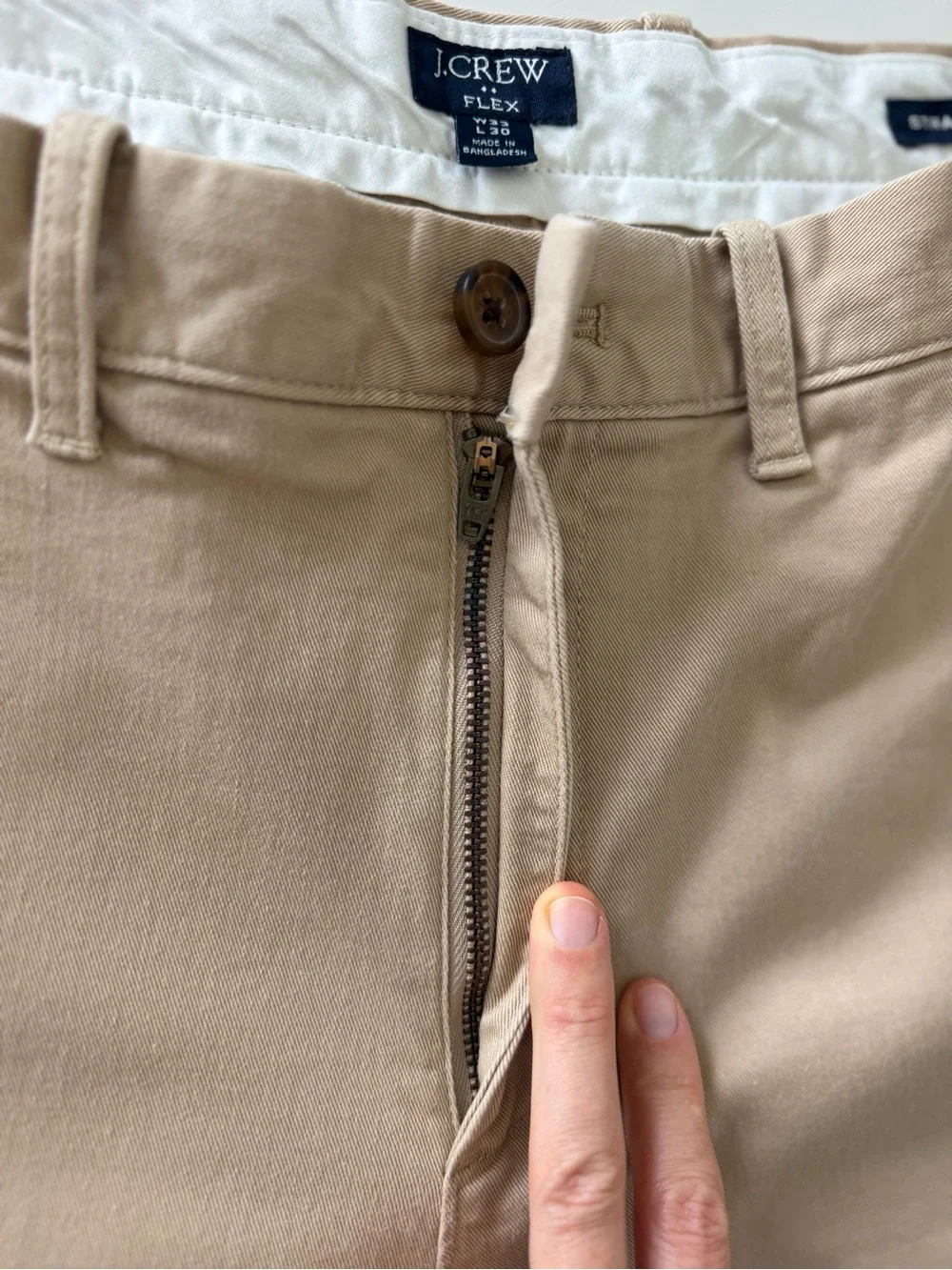 J.CREW Flex Chino Pants Mens 33x30 Beige Tan Straight Fit Stretch Old Money
